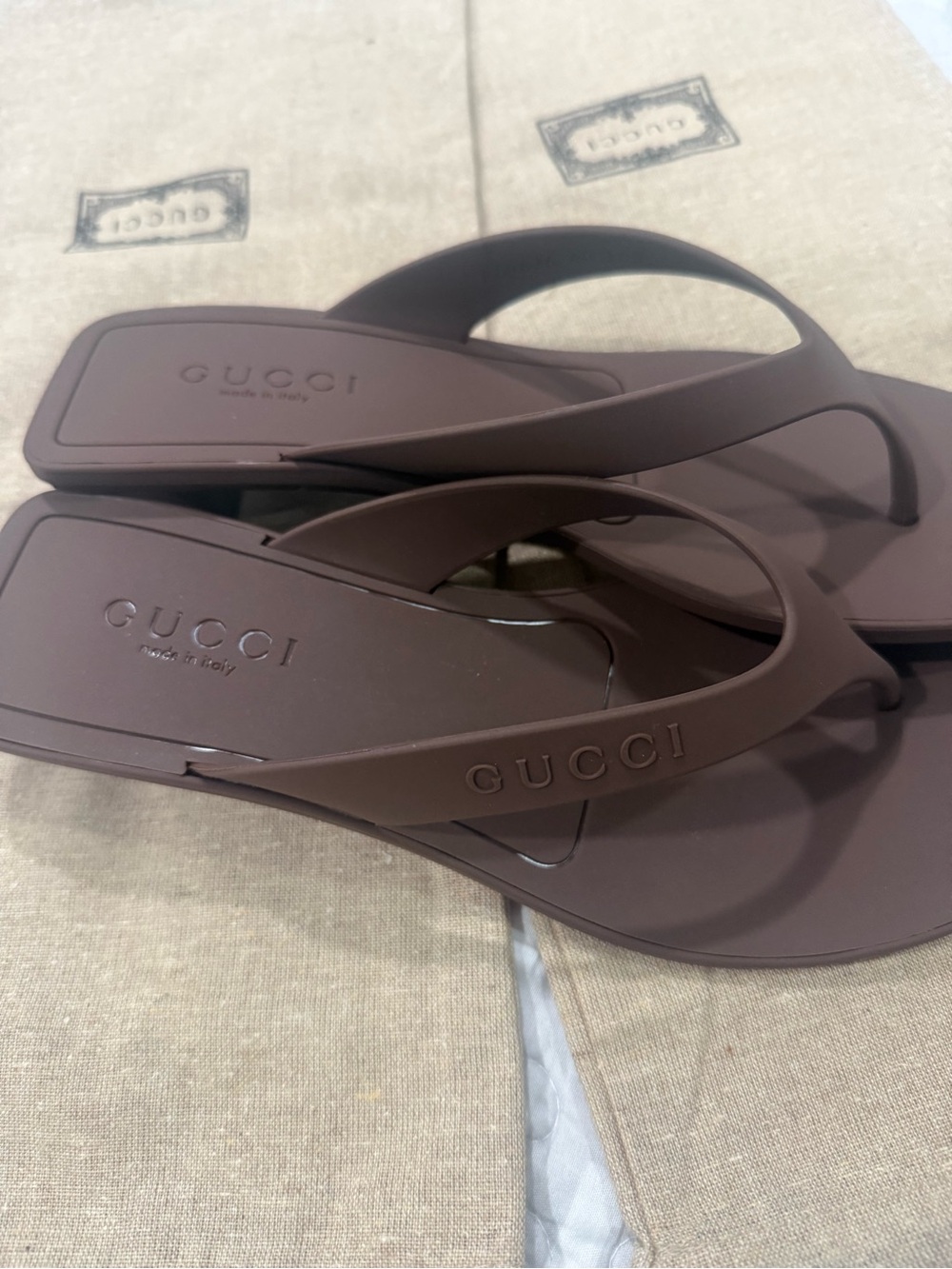 Gucci Brown Heeled Thong Mules - Picture 2 of 10